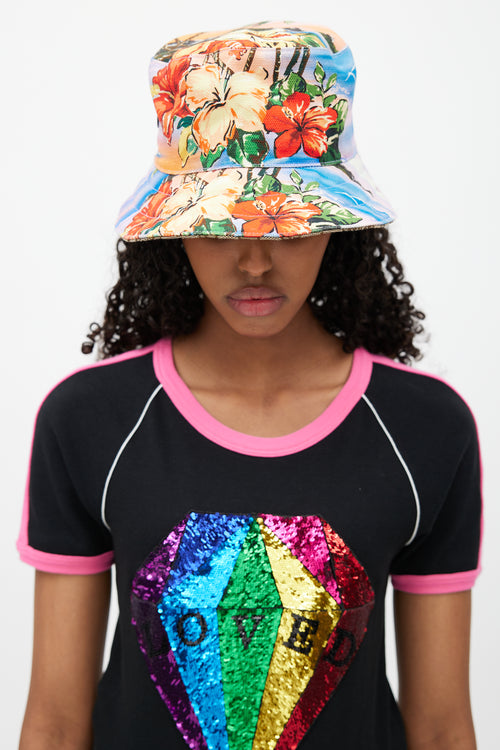Gucci Beige & Multicolour Reversible Floral Monogram Bucket Hat