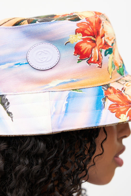 Gucci Beige & Multicolour Reversible Floral Monogram Bucket Hat