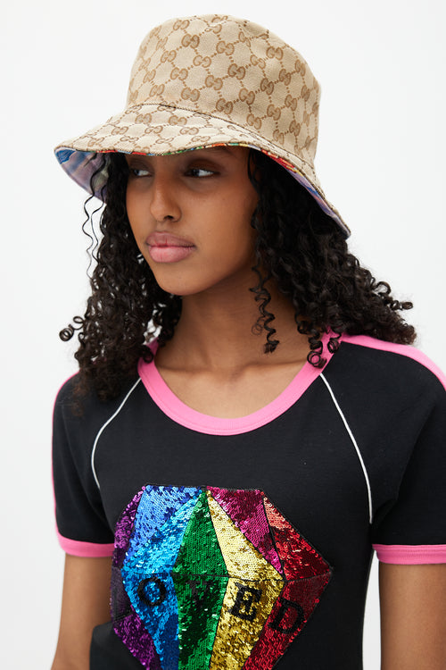 Gucci Beige & Multicolour Reversible Floral Monogram Bucket Hat