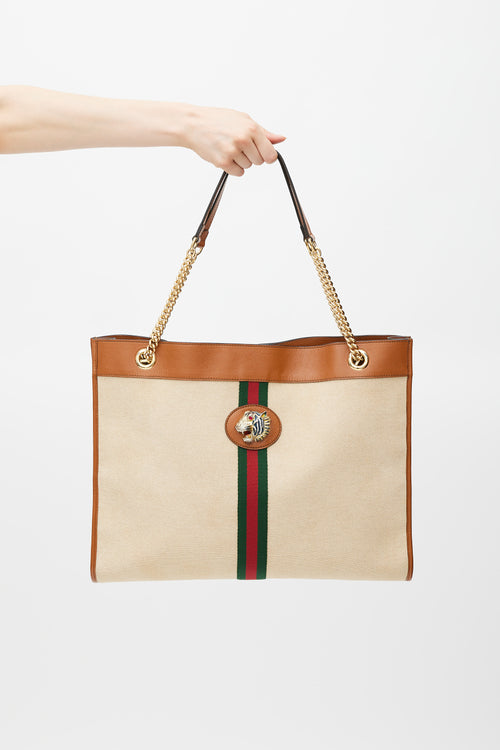 Gucci Beige & Multicolour Striped Rajah Tote