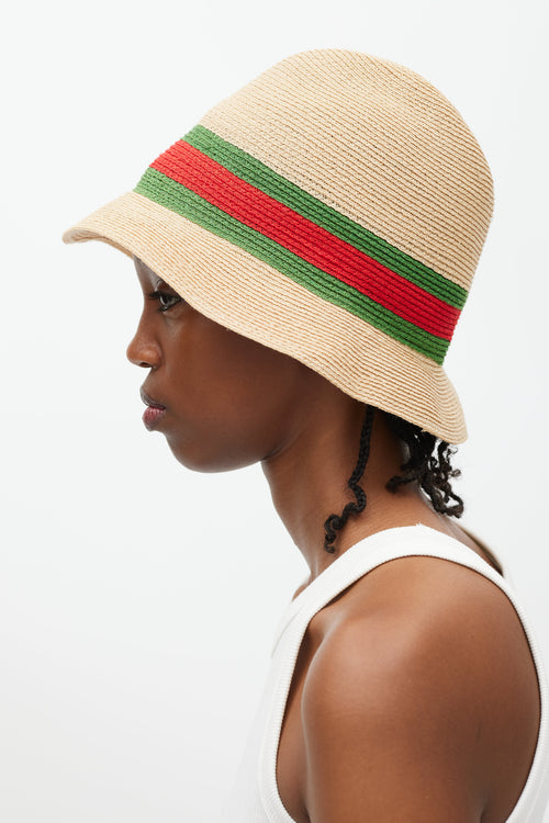 Gucci Beige Green & Red Straw Web Bucket Hat