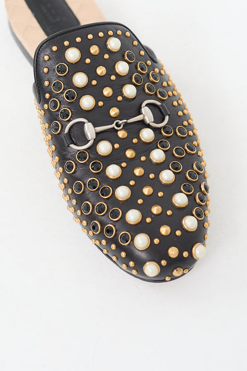 Black & Multi Studded Leather Princetown Mule