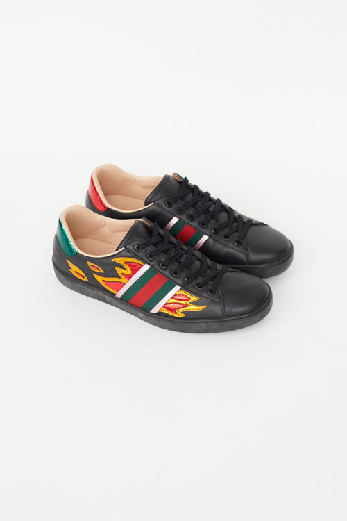Gucci Black & Multicolour Ace Flame Sneaker