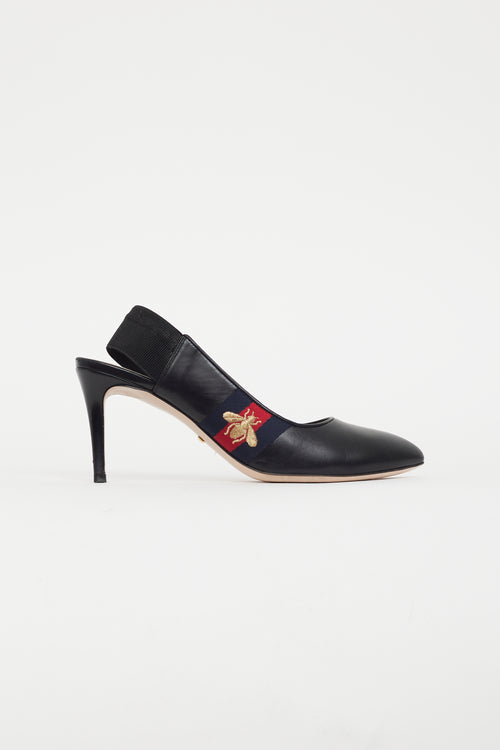 Gucci Black & Multicolour Sylvie Webbed Elastic Heel