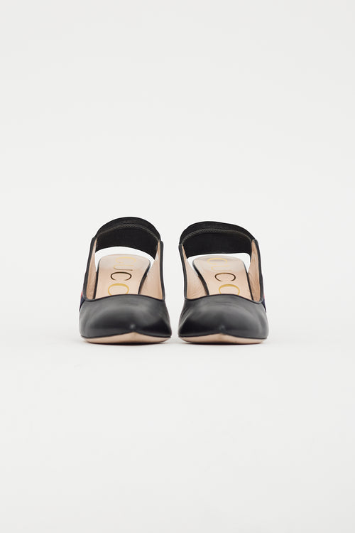Gucci Black & Multicolour Sylvie Webbed Elastic Heel