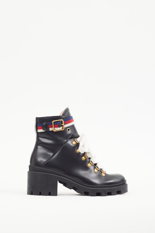 Gucci Black & Multicolour Leather Sylvie Ankle Boot