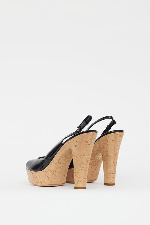 Gucci Black & Beige Cork Patent Sandal