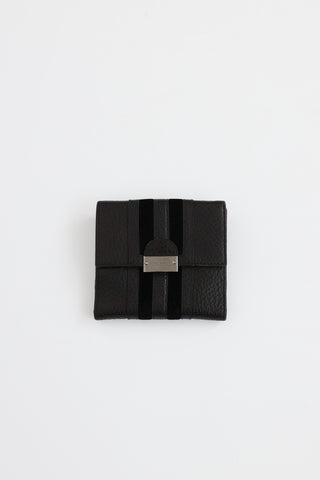 Pebbled Leather and Velvet Bifold Wallet