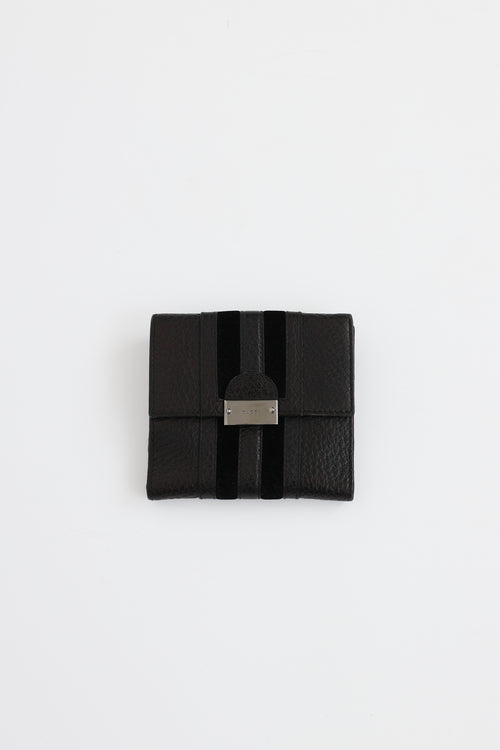 Pebbled Leather and Velvet Bifold Wallet