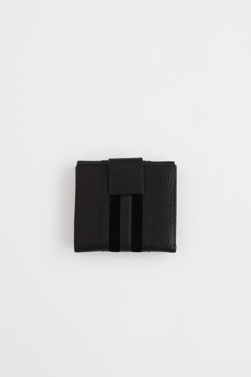 Pebbled Leather and Velvet Bifold Wallet