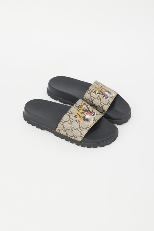 Gucci Black & Brown GG Supreme Print Slide
