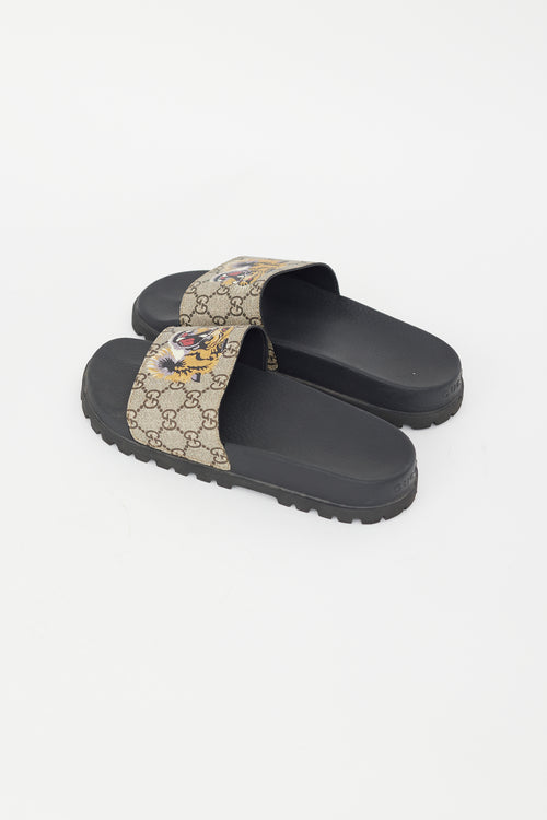Gucci Black & Brown GG Supreme Print Slide