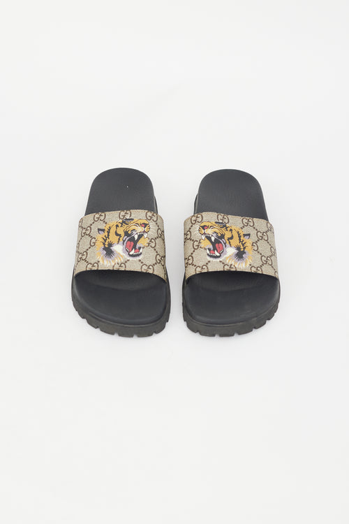 Gucci Black & Brown GG Supreme Print Slide