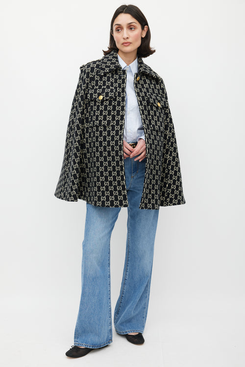 Gucci Black & White Wool Monogram Cape