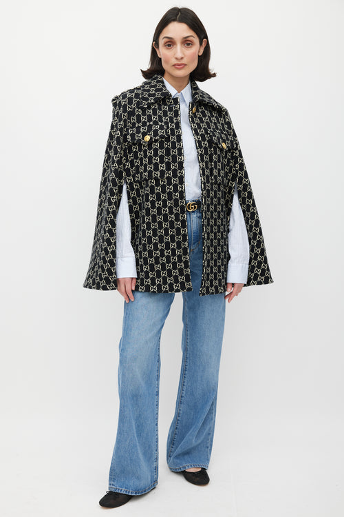 Gucci Black & White Wool Monogram Cape