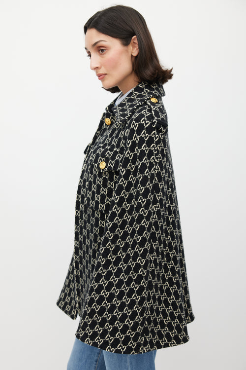 Gucci Black & White Wool Monogram Cape