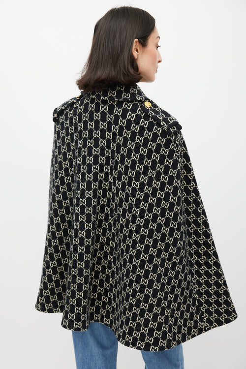 Gucci Black & White Wool Monogram Cape