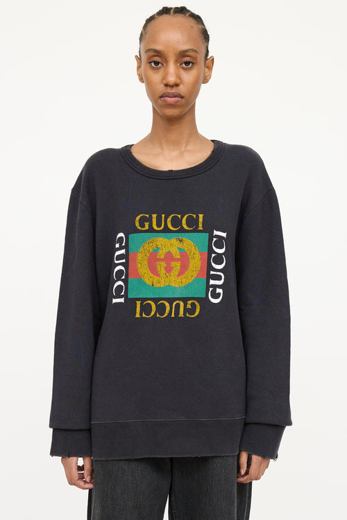 Gucci Distressed Cotton Logo Sweatshirt