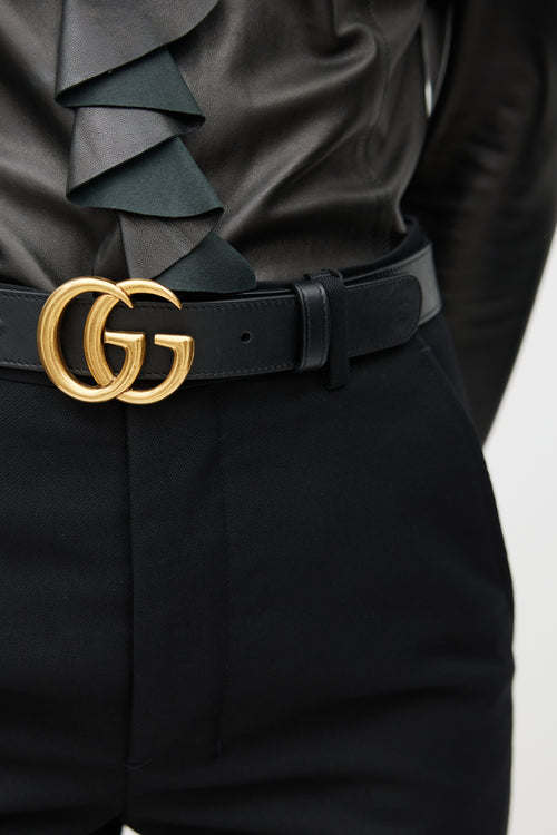 Gucci Black & Gold Leather Marmont Belt