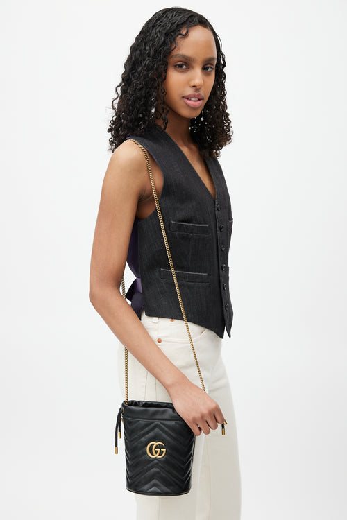Gucci Black & Gold GG Marmont Leather Bucket Bag