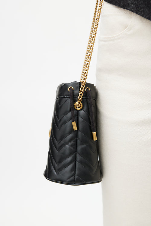 Gucci Black & Gold GG Marmont Leather Bucket Bag