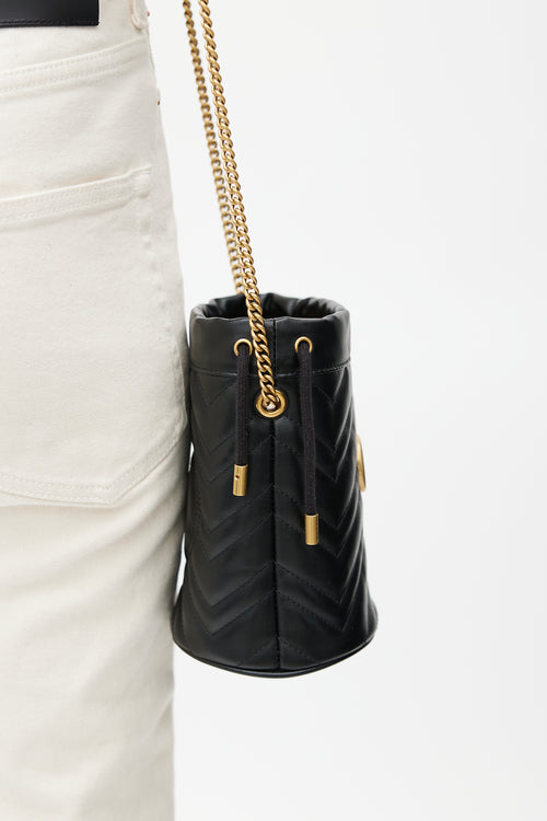 Gucci Black & Gold GG Marmont Leather Bucket Bag