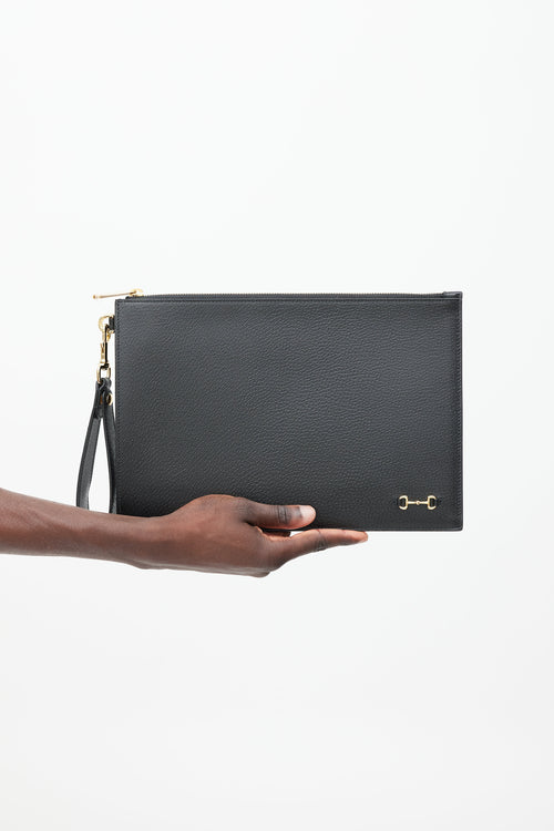 Gucci Black & Gold Horsebit Leather Clutch