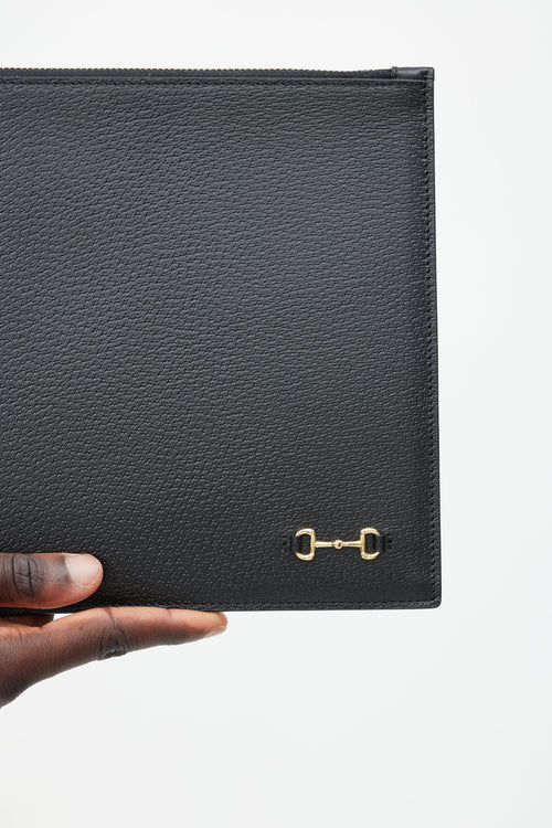 Gucci Black & Gold Horsebit Leather Clutch