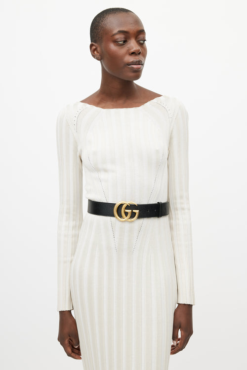 Gucci Black & Gold Leather GG Marmont Belt
