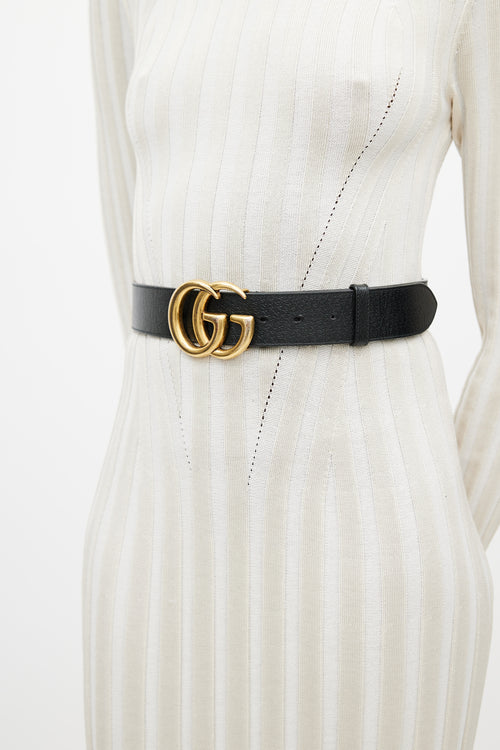 Gucci Black & Gold Leather GG Marmont Belt