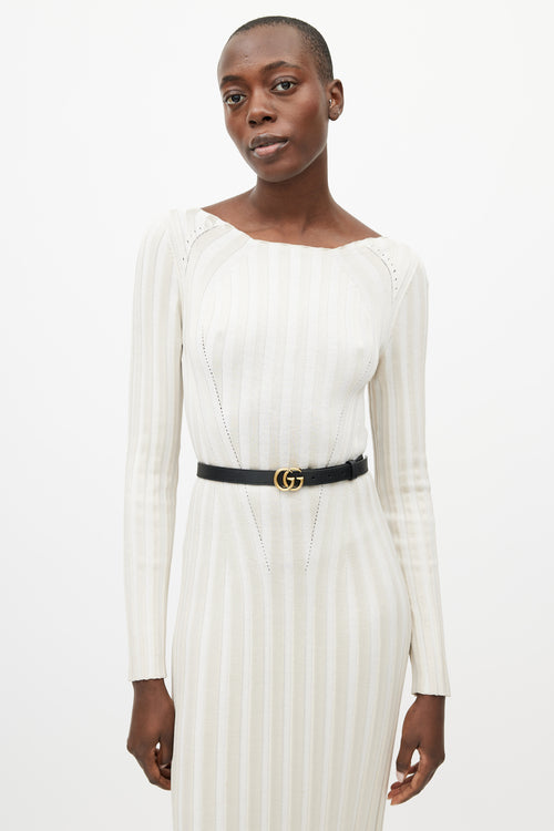 Gucci Black & Gold Leather GG Slim Belt