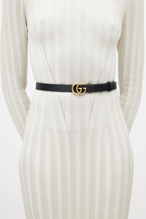 Gucci Black & Gold Leather GG Slim Belt