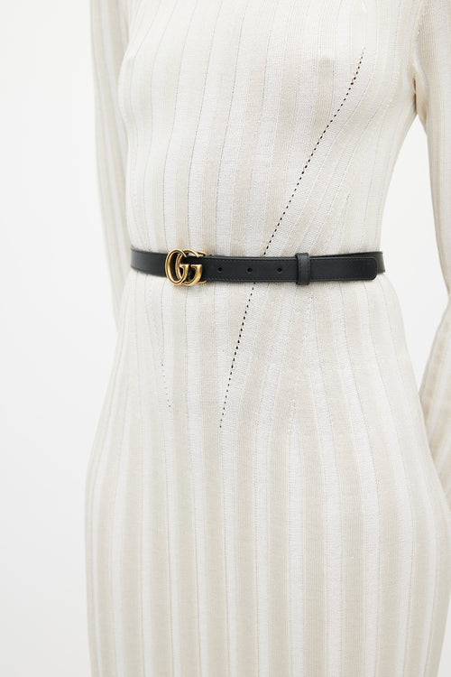 Gucci Black & Gold Leather GG Slim Belt