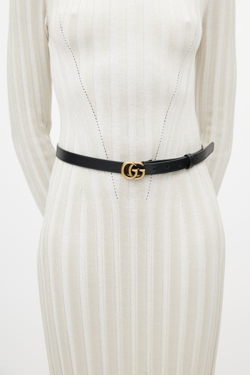 Gucci Black & Gold Leather GG Slim Belt