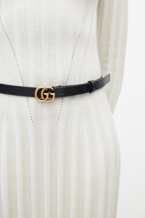 Gucci Black & Gold Leather GG Slim Belt
