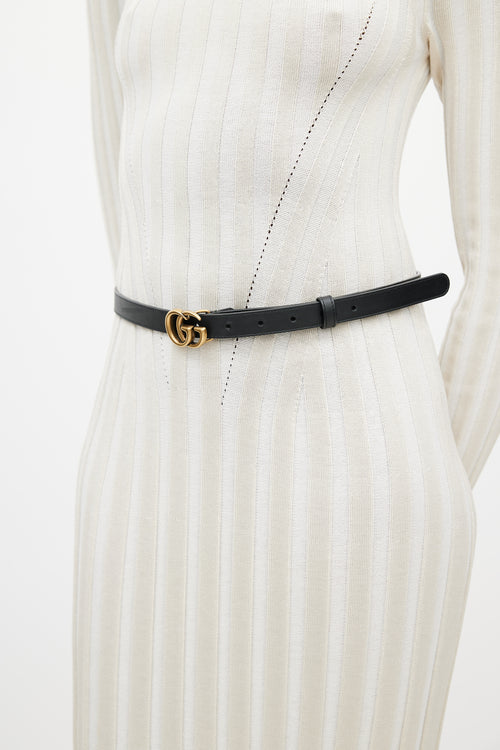 Gucci Black & Gold Leather GG Slim Belt