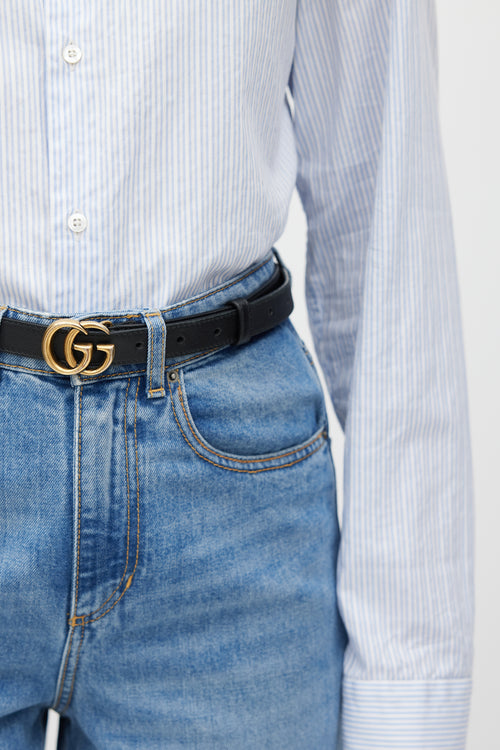Gucci Black & Gold Leather Marmont Slim Belt