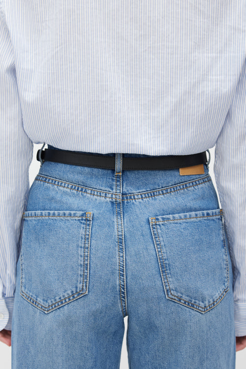 Gucci Black & Gold Leather Marmont Slim Belt