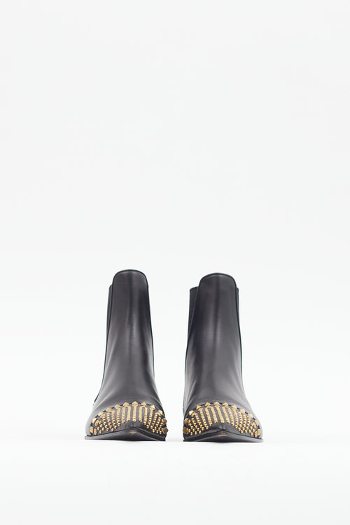 Gucci Black & Gold Studded Toe Boot