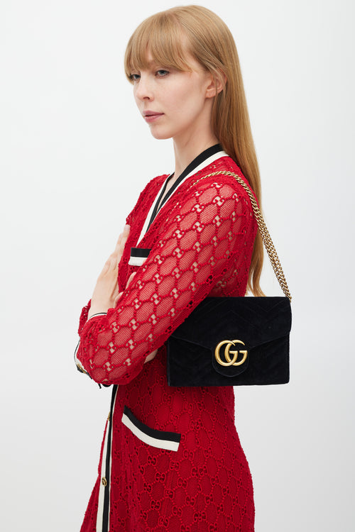Gucci Black & Gold Velvet Marmont Bag