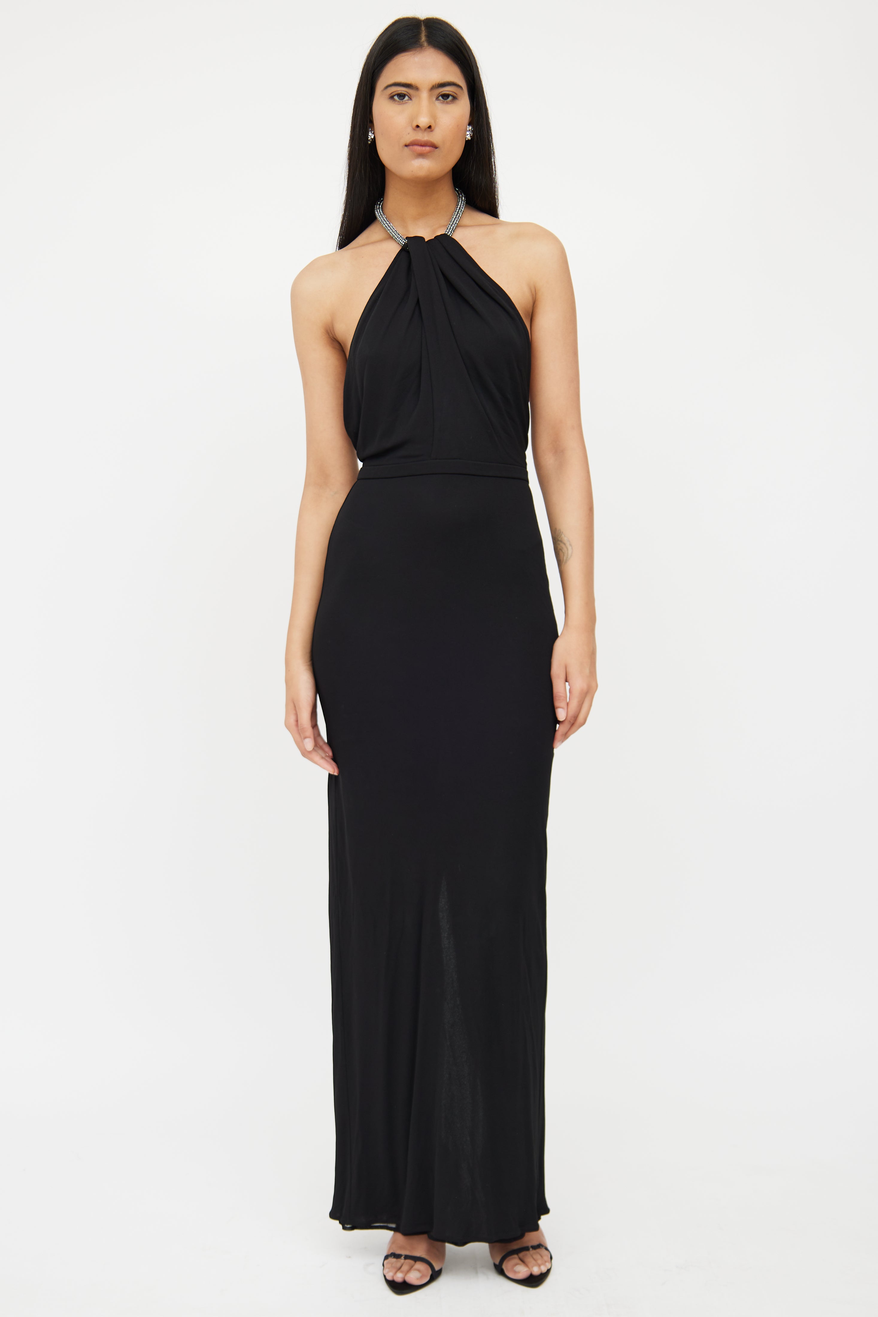 Gucci 2004 Black Crystal Halter Gown