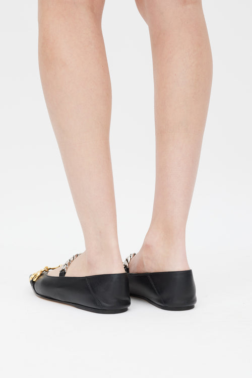 Gucci Black & Multicolour Horsebit & Chain Leather Ballet Flat