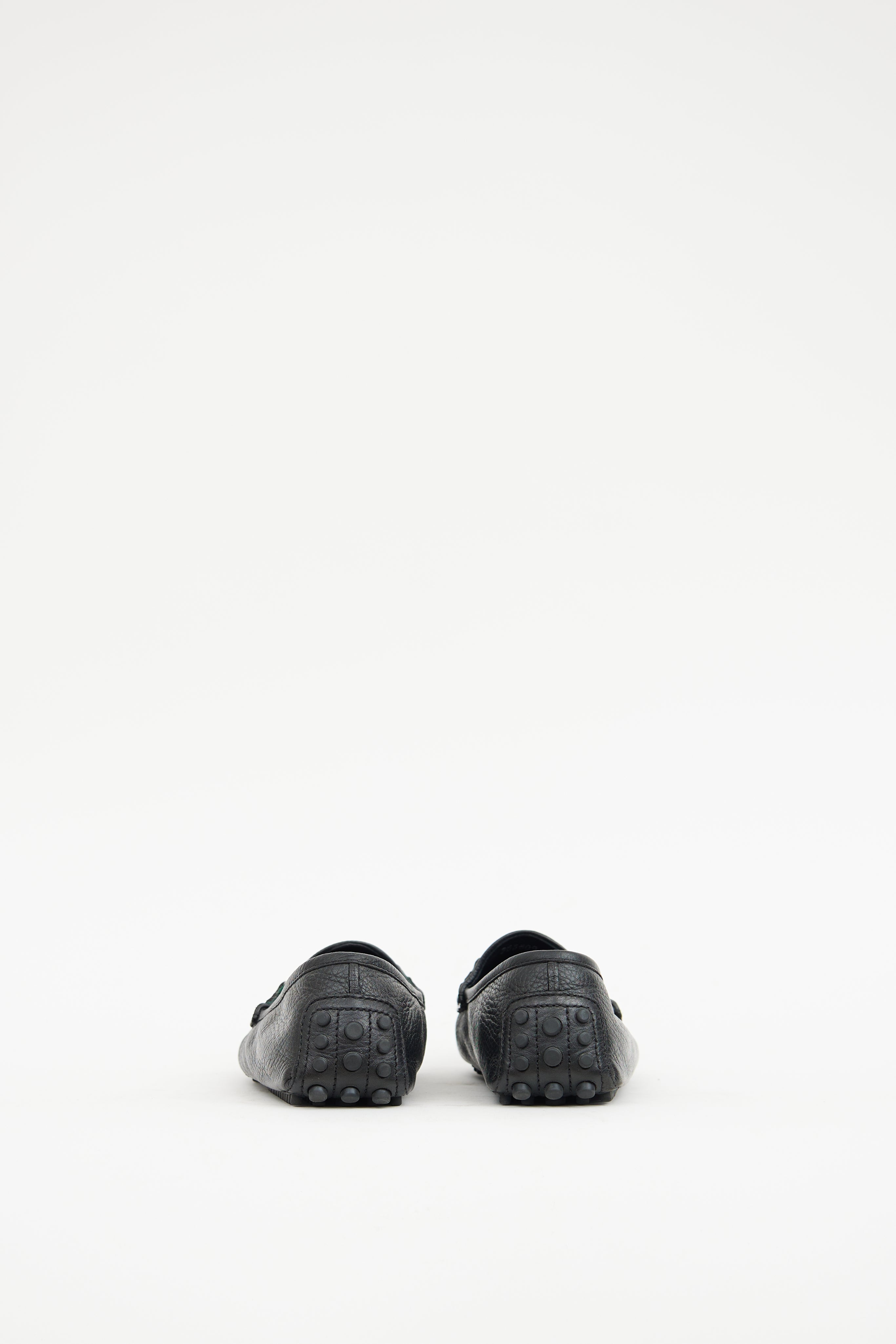 Gucci Black Webbed Leather Driving Loafer