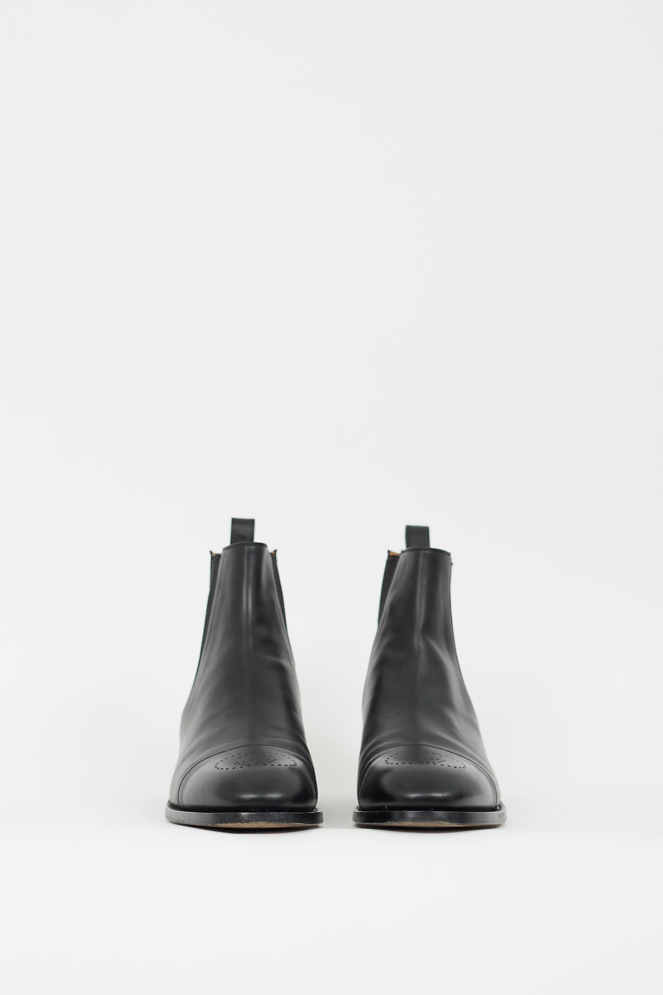 Gucci Black Leather Perforated GG Chelsea Boot