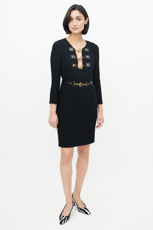 Black & Gold Toggle Belted Dress
