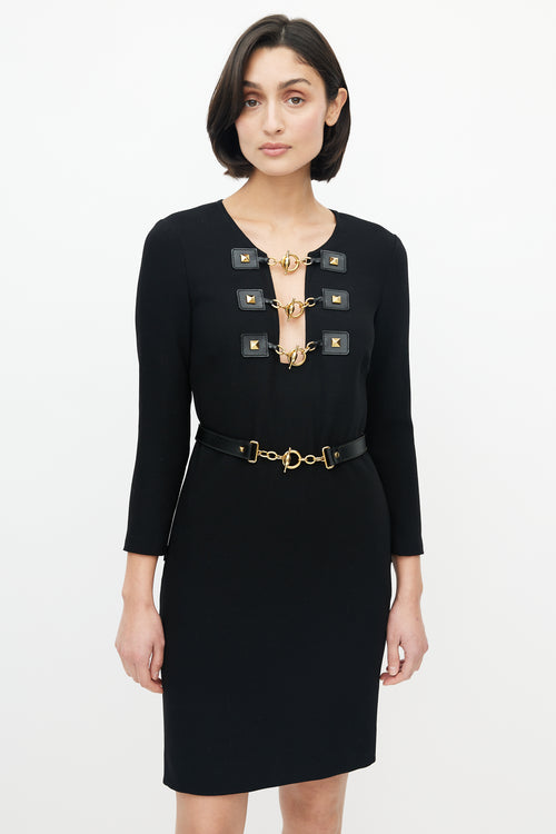 Black & Gold Toggle Belted Dress
