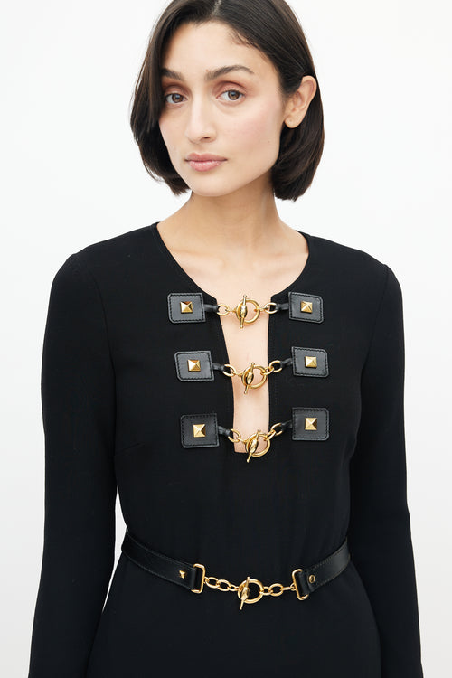 Black & Gold Toggle Belted Dress