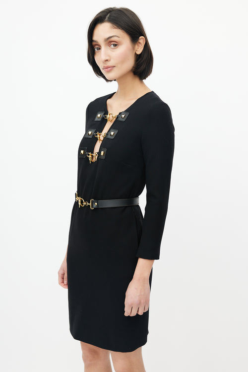 Black & Gold Toggle Belted Dress