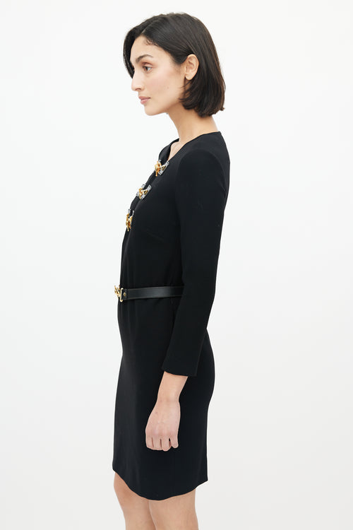 Black & Gold Toggle Belted Dress