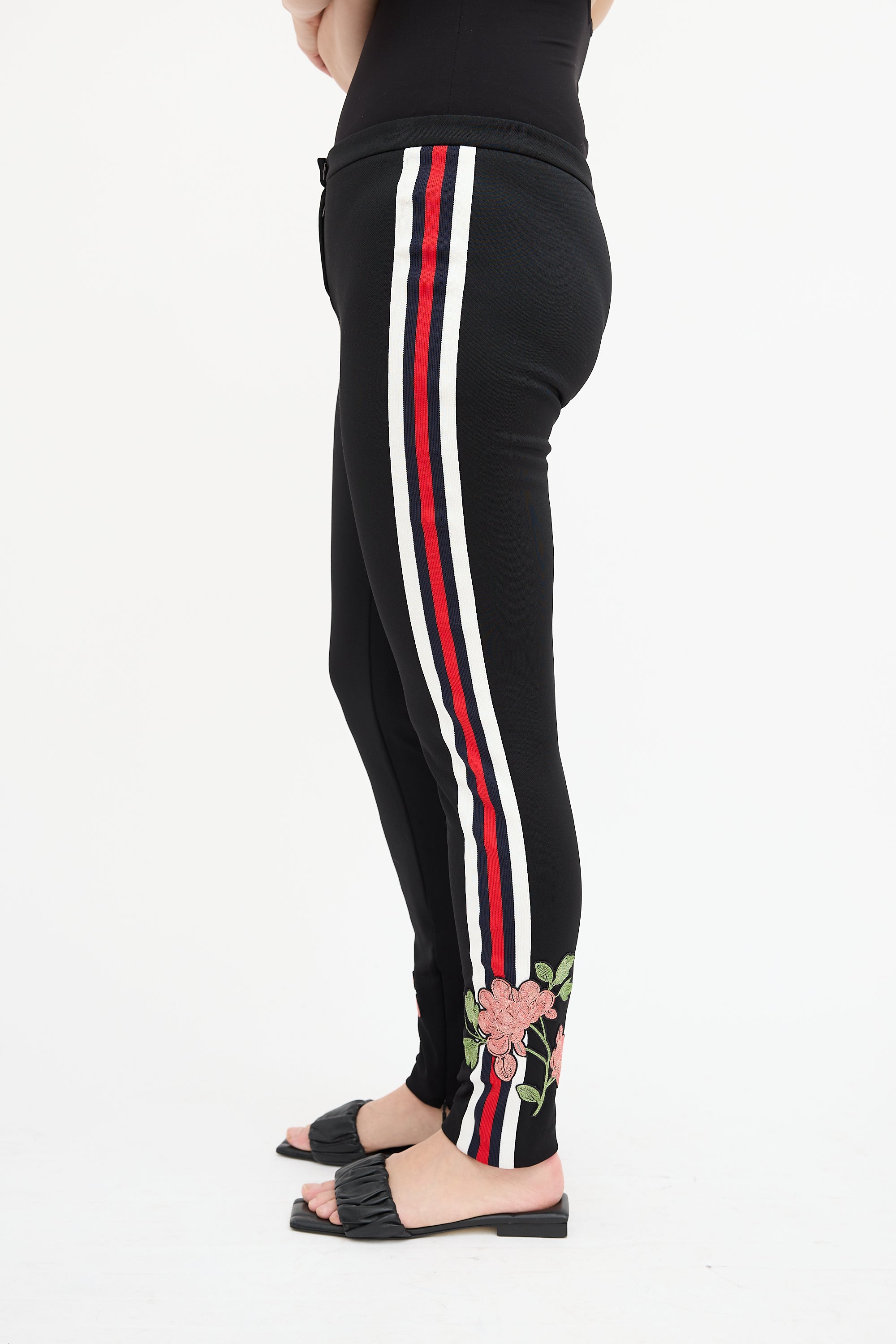 Gucci Black & Multi Embroidered Slim Trouser